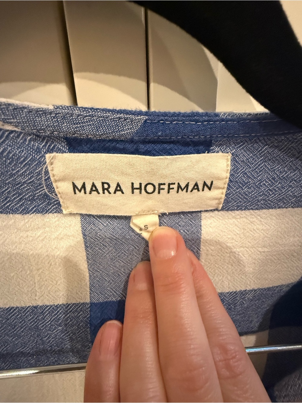 Mara Hoffman Blue and White Gingham Button-Front Puff Sleeve Top Small - Picture 3 of 3